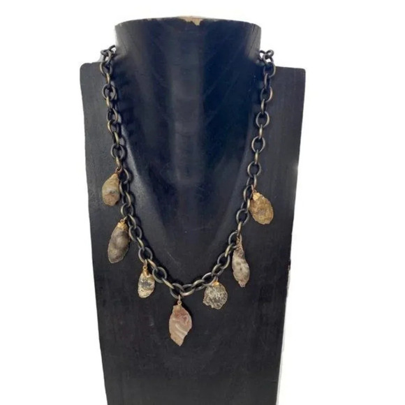 Hand Crafted Jewelry - Agate Charm Large Chunky Chain Necklace